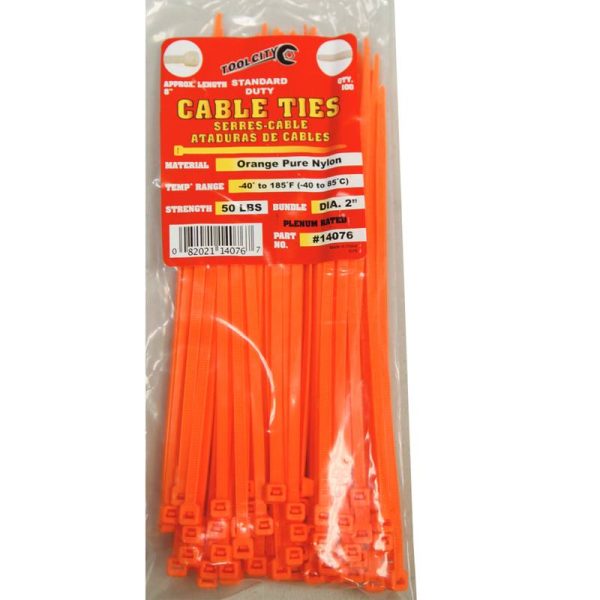 Tool City 8 in. L Orange Cable Tie 100 Pack Online Hot Sale