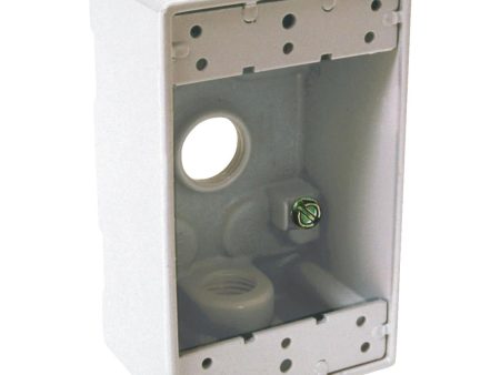 Bell Single Gang 1 2 In. 3-Outlet White Aluminum Weatherproof Outdoor Outlet Box, Carded For Sale