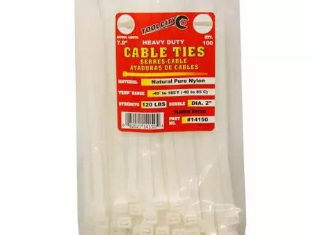 Tool City 7.9 In. L White Cable Tie 120LB HD 100 Pack Supply