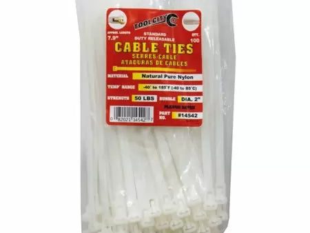 Tool City 7.9 in. L White Nylon 50 lbs. Tensile Releasable Cable Tie 100 Pack Online now