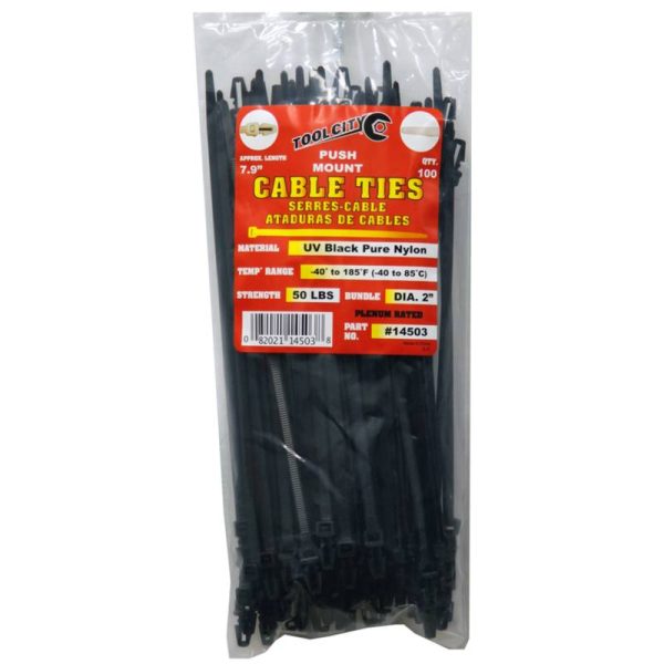 Tool City 7.9 In. L Black Cable Tie 50LB PUSH MOUNT 100 Pack on Sale