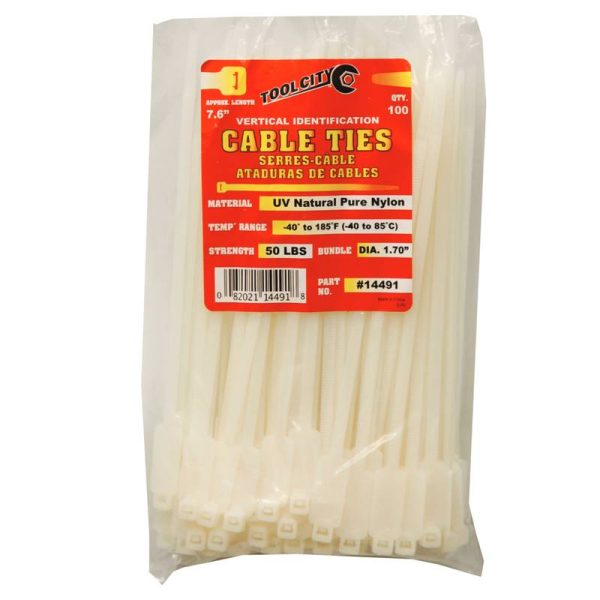 Tool City 7.6 In. L White Cable Tie 100 Pack Supply