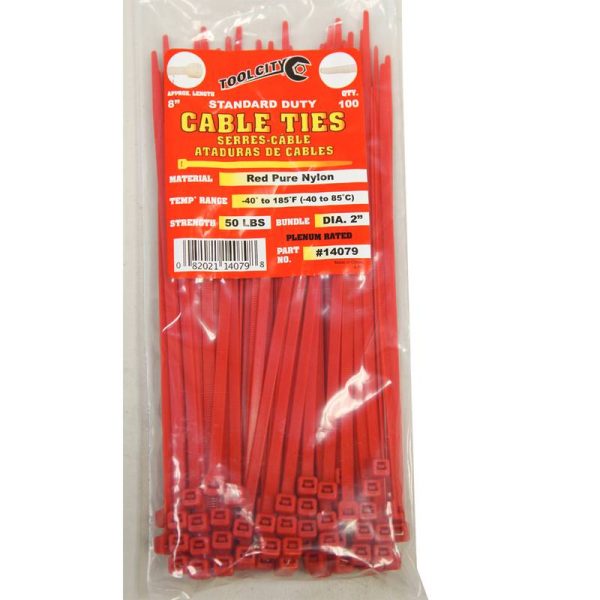 Tool City 8  Large Red Nylon Cable Ties, 100 Pack For Cheap