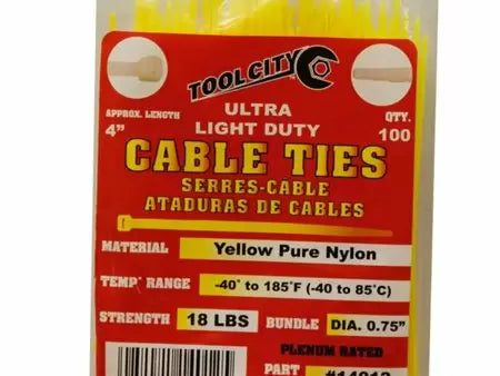 Tool City 4 in. L Yellow Cable Tie 100 Pack Supply