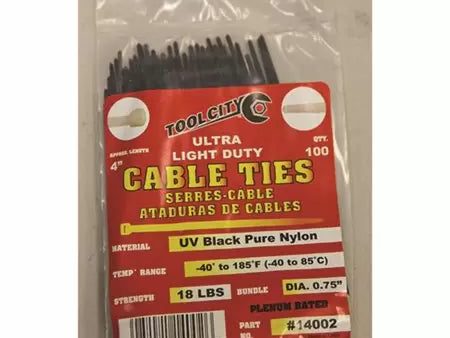 Tool City Ultra Light Duty Cable Ties Pure Nylon Black 18 lbs 4  100 Pack Fashion