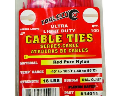 Tool City 4 in. L Red Cable Tie 100 Pack Hot on Sale