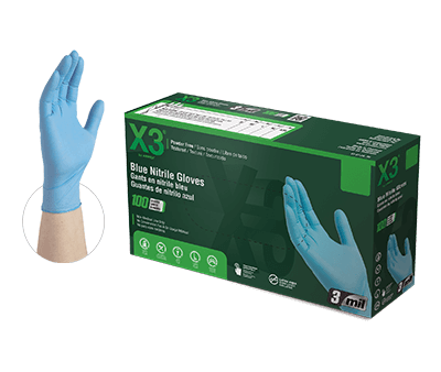 Ammex X3 Blue Nitrile PF Ind Medium Gloves Sale