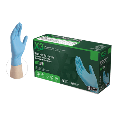 Ammex X3 Blue Nitrile PF Ind Medium Gloves Sale