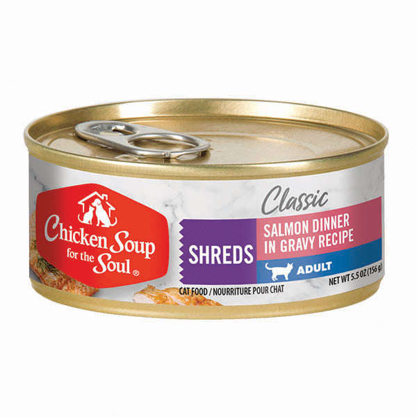 Chicken Soup for the Soul Classic Adult Cat Wet Food - Salmon Dinner in Gravy Recipe Shredded Supply