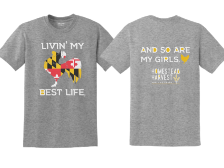 Livin’ My Best Life Maryland Chicken Graphite Heather T-Shirt on Sale